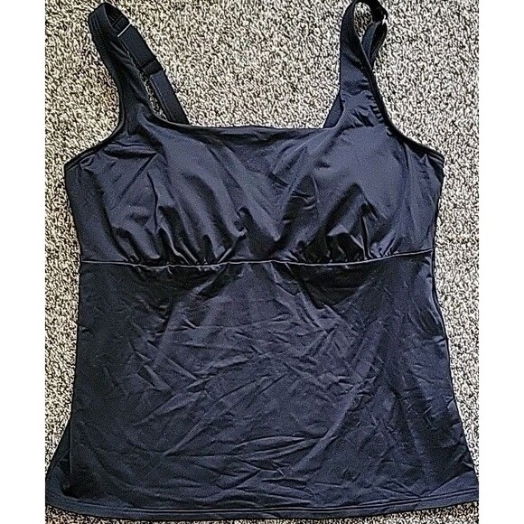 Swim Top Black 14 DDD Square Neck Underwire Solid Women's LG Lands' End S68 - Picture 2 of 6